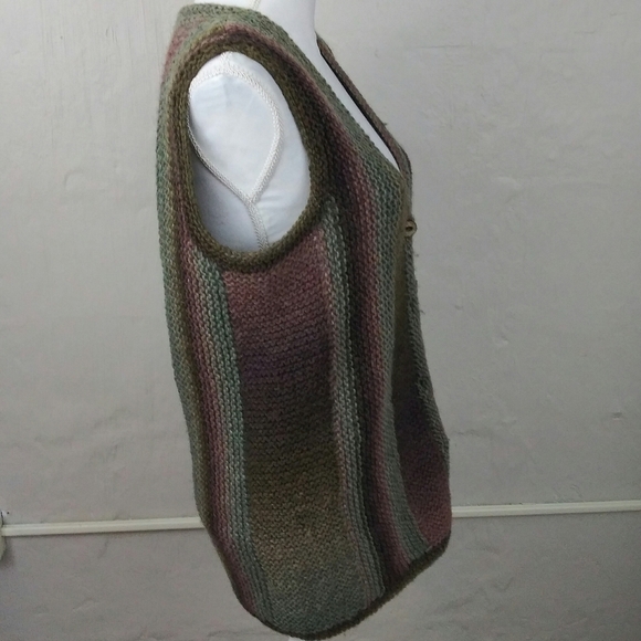 Handmade Brown Multicolor Crochet V-Neck Sleeveless Button Up Cardigan Sweater - Picture 4 of 8